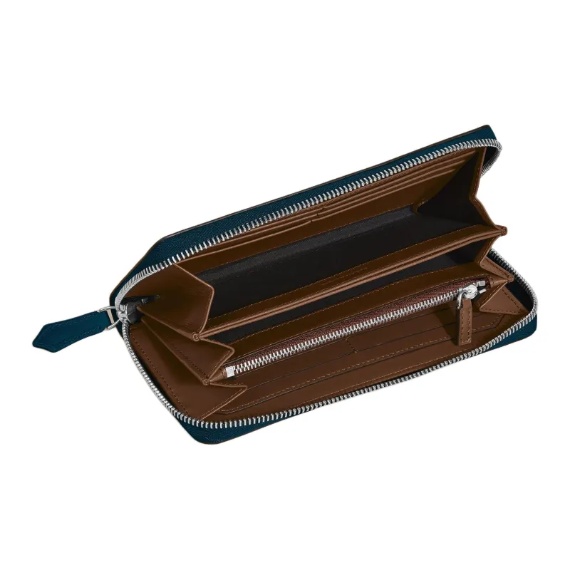 MONTBLANC Full Grain Cow Leather Wallet Men's Dark Pool Blue With Brown Accents-3