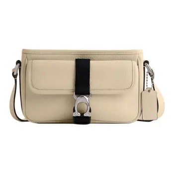 COACH BECK Litchi Grain Leather Envelope Bag, Shoulder Bag, Crossbody Bag Trumpets Men's Ivory
