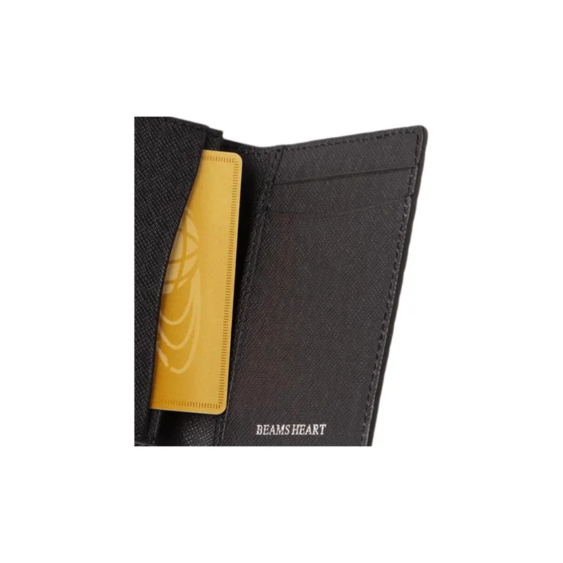 Beams Embossed Leather Business Card Holder Regular Men's Black-2