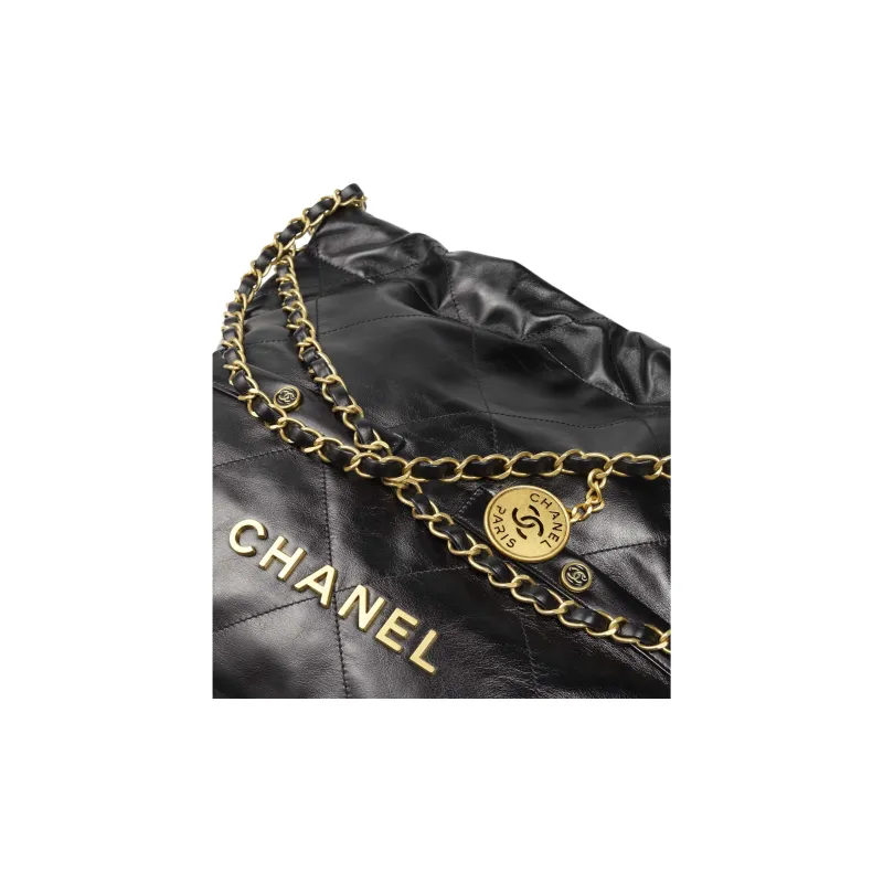 CHANEL Bright Crinkle Calfskin Bucket Bag, Handbag, Shoulder Bag Trumpets Women's Black-2
