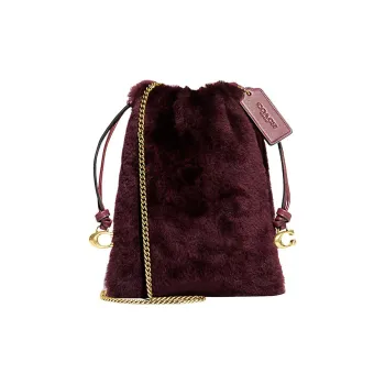COACH Pouch Shearling Reachable Handbag, Shoulder Bag, Crossbody Bag Small Size Women's Dark Brown