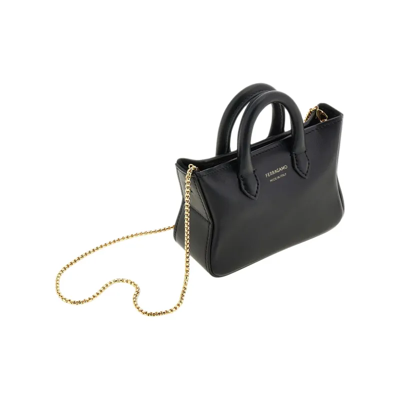 FERRAGAMO Cow Leather Tote Bag Shopping Bag Handbag Shoulder Bag Mini Women's Black-3