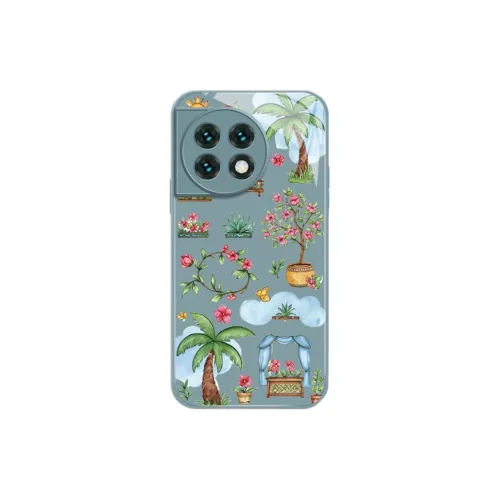 PHILIPS Glass Material Phone Cases Compatibility With OnePlus Collection Cartoon Pattern Coconut Tree Refreshing
