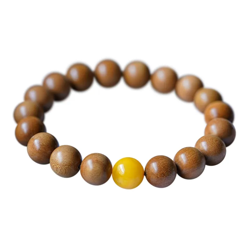 FANGYUANXIAOFU Laoshan Sandalwood Premium Wooden Product Plain Loop Beaded Bracelet Unisex-11