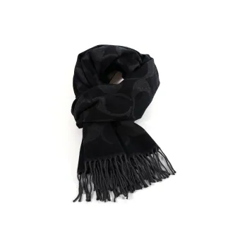 COACH Sheep Wool Knit Scarves Unisex Black