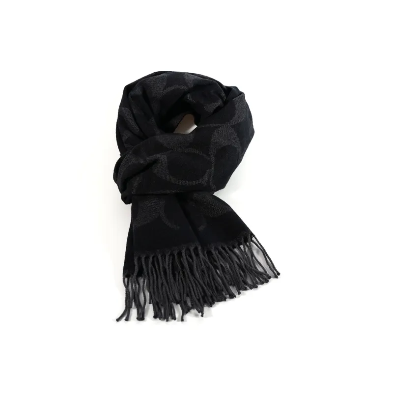 COACH Sheep Wool Knit Scarves Unisex Black-0