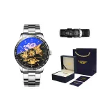 Silver, Steel Band[Blue Leather Box+Genuine Leather Strap]