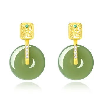 QIAOWUQIAONV Earrings Green Jade Women's