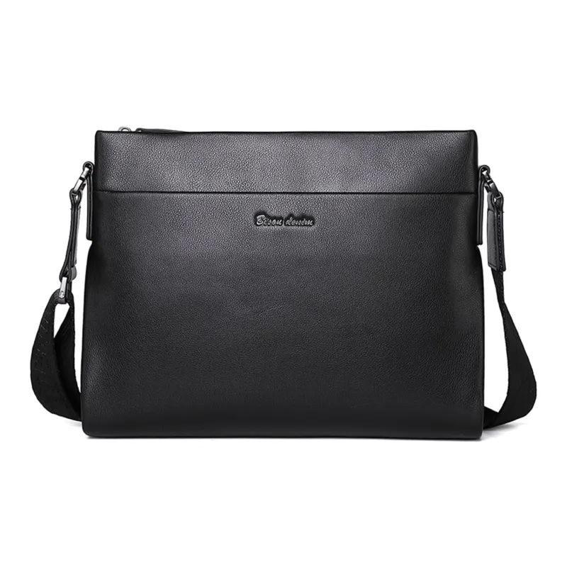 BISON DENIM Top Grain Cow Leather Crossbody Bags Shoulder Bags Regular Men's Black-0