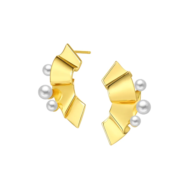 BABYBEI Shell Pearl Stud Earrings Women's-3