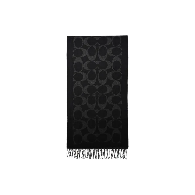 COACH Sheep Wool Knit Scarves Unisex Black-7