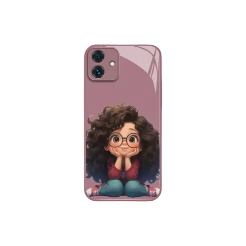 PHILIPS Glass Material Phone Cases Compatibility With Honor Play Collection Fashion Big Eyes Curly Girl Cartoon Pattern