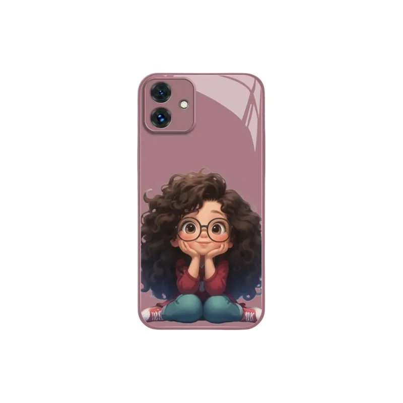 PHILIPS Glass Material Phone Cases Compatibility With Honor Play Collection Fashion Big Eyes Curly Girl Cartoon Pattern-0