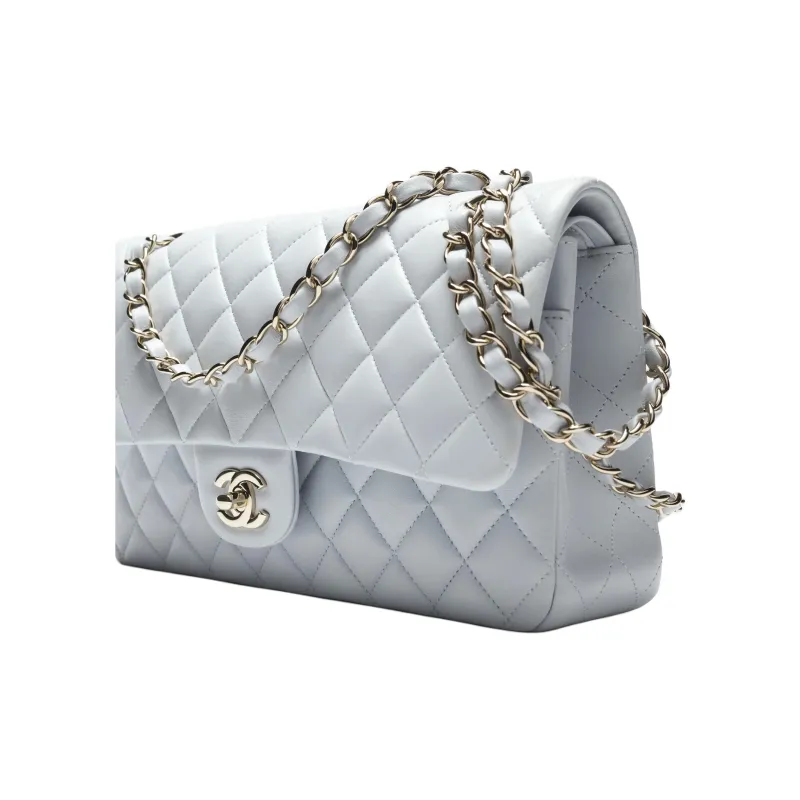 CHANEL Classic Flap CF Lambskin Shoulder Bag, Crossbody Bag Women's Light Blue-3