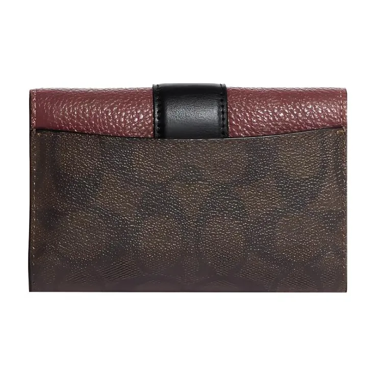 COACH Grace Coated Canvas With Leather Clutch Wallet Medium Size Women's Brown & Burgundy-1