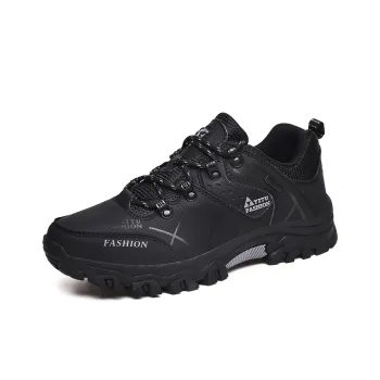 BIANSULONG Cushioned Wear Resistant Grip Low Top Hiking Shoes Men's Black