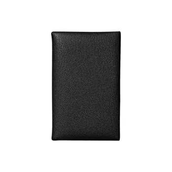 HERMES Calvi Mysore Goat Skin Card Holder Women's Black