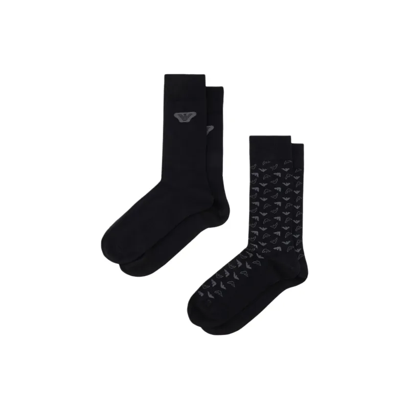 EMPORIO ARMANI Mid Calf Socks Men's 2 Pack Black-0