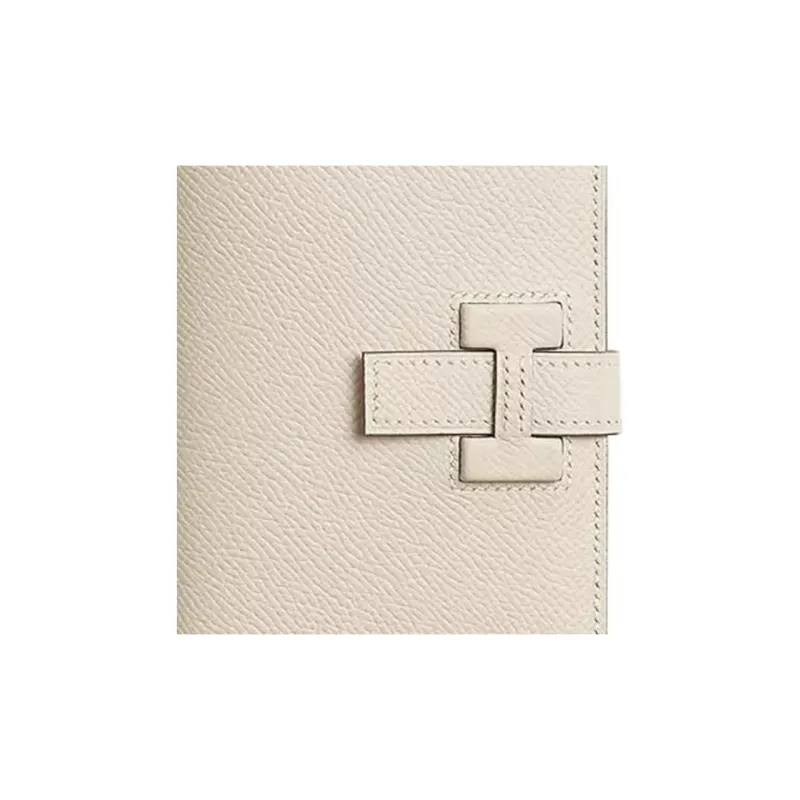 HERMES H Passant Epsom Leather Wallet Women's 10 Craie Milkshake White-2