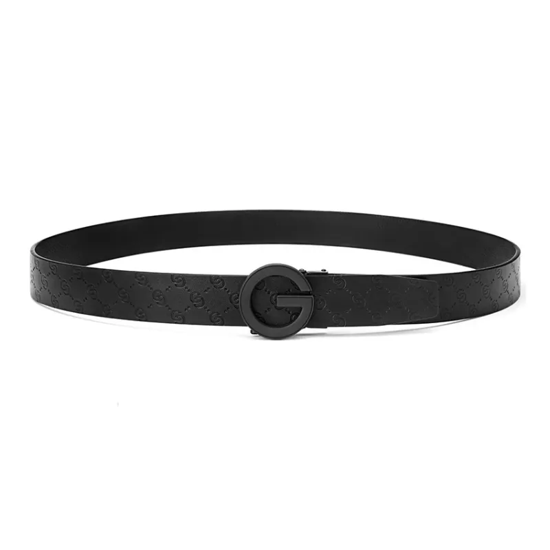 GOLF Cow Leather Belts Men's Black/Black Gold 3.5cm-4