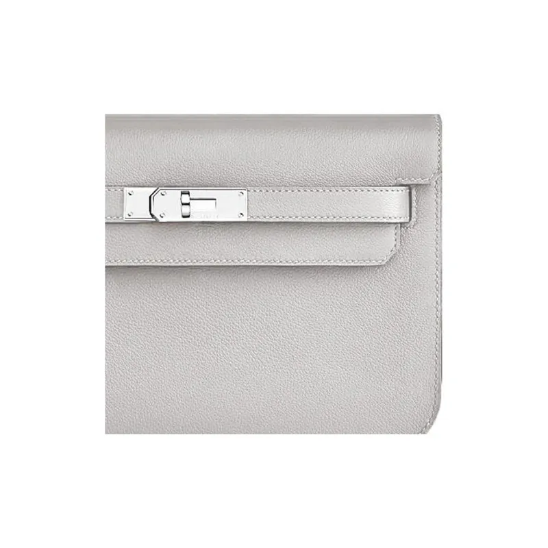 HERMES Kelly Depeches Evercolor Calfskin Clutch Men's 80 Gris Perle Pearl Gray-2