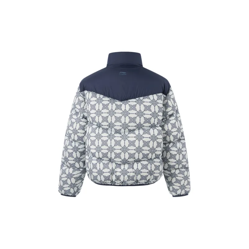 LiNing Sports Life Collection Down Jacket Women's Standard White/Deep Iris Blue All Over Print-1
