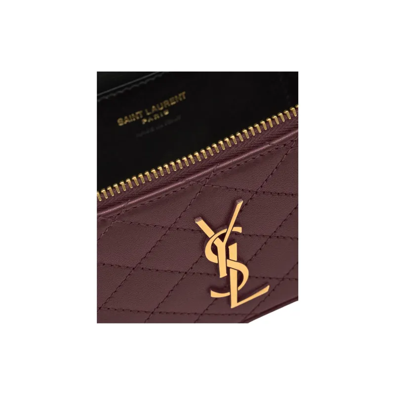 SAINT LAURENT Lambskin Portable Crossbody Bag, Shoulder Bag Women's Cabernet Sauvignon Red-6