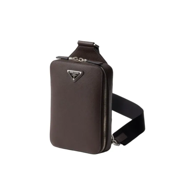PRADA Brique Leather Sling Bag Men's Coffee-1