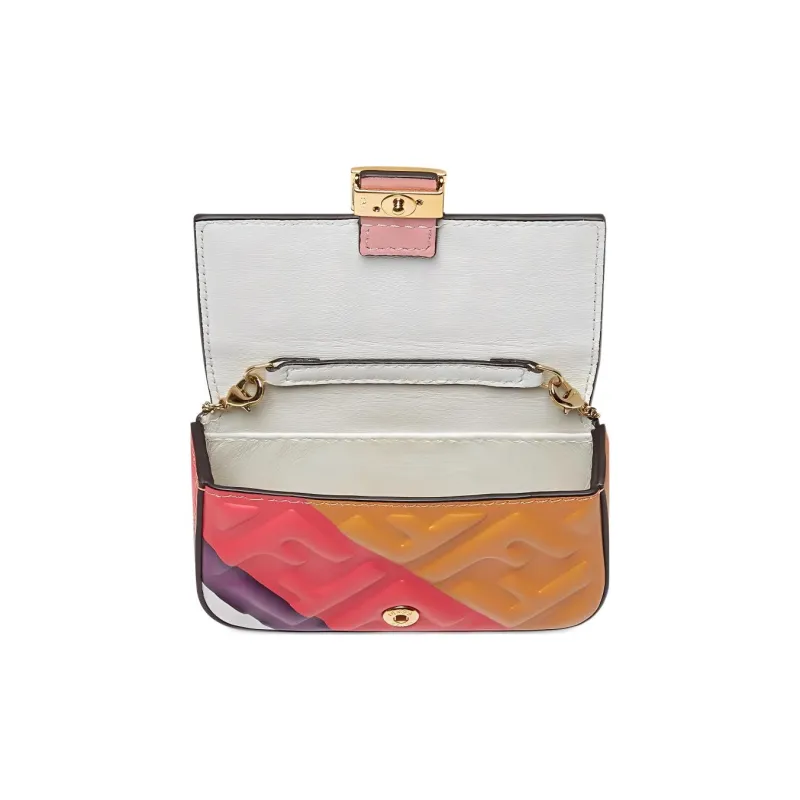 FENDI Sheepskin Baguette Bag Coin Purses Shoulder Bag Crossbody Bag Extra Mini Women's Brown/Fuchsia/Multicolor-3