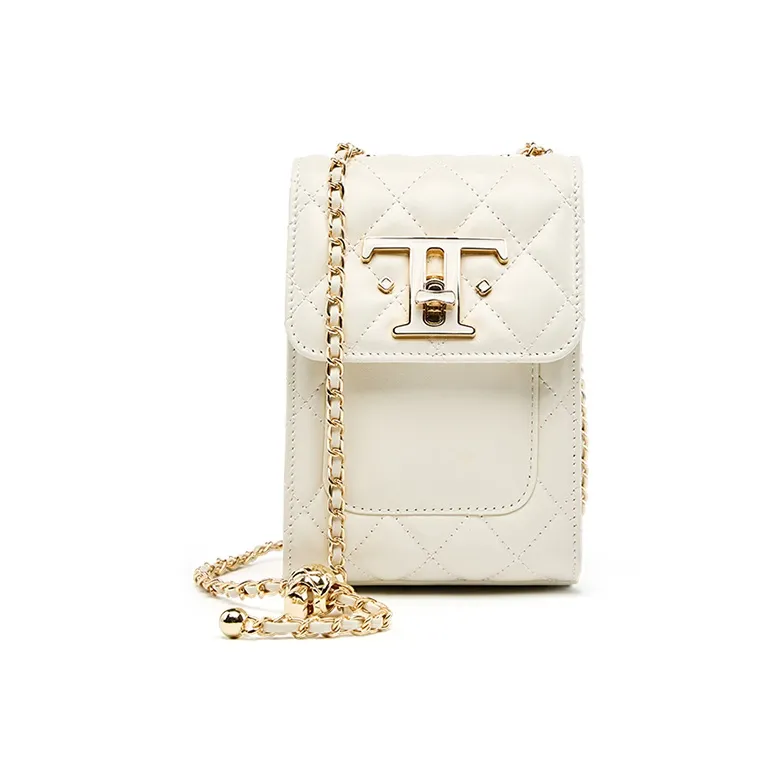 Carnival Keep Top Grain Cow Leather Cell Phone Pouch Crossbody Bags Shoulder Bags Small Size Women's Black/White-6
