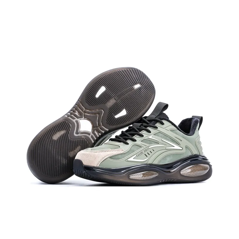 POLUDIYIPI Coverage Rebound Balance Impact Resistant Support Anti Rollover Low Top Running Shoes Men's Army Green-2