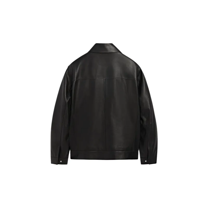 Massimo Dutti Leather Jacket Men's Black-1
