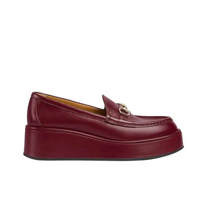 GUCCI Horsebit Loafers 5cm Women's Red-1