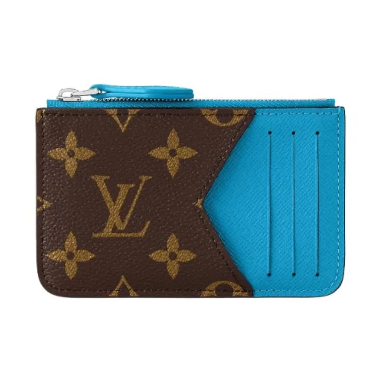 LOUIS VUITTON Romy Leather Trim Coin Purse Card Holder Men's Blue & Brown-0
