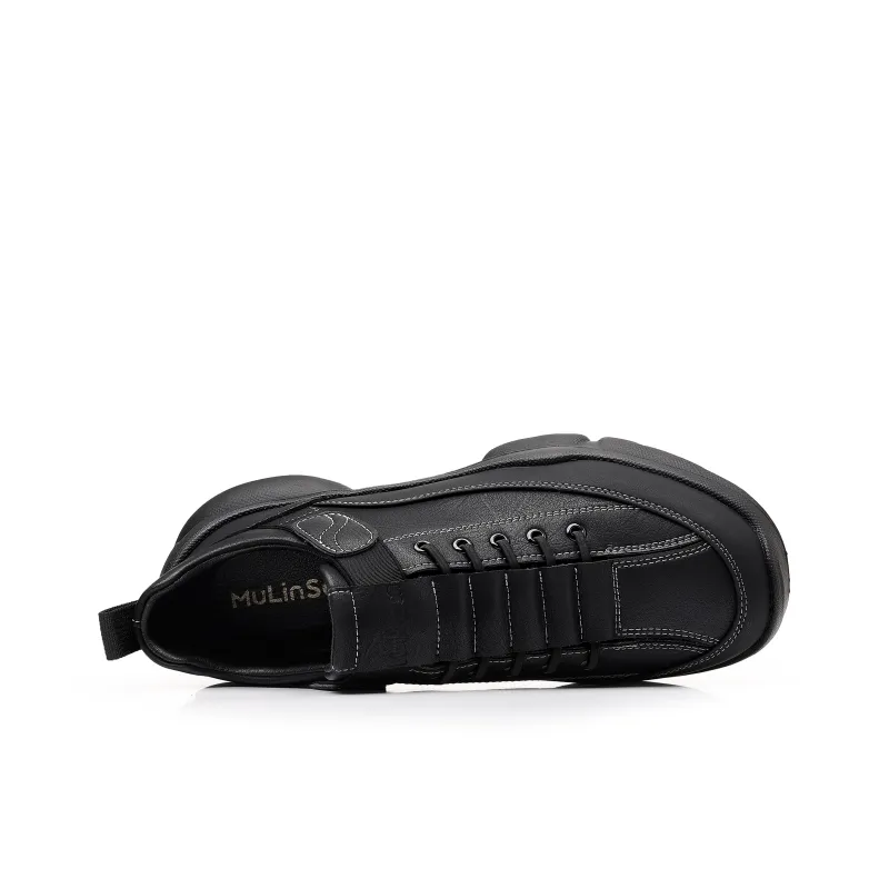Mulinsen Black Warrior Cow Leather Warm Fleece-Lined Mountaineering Hook-and-Loop Men's Black-1