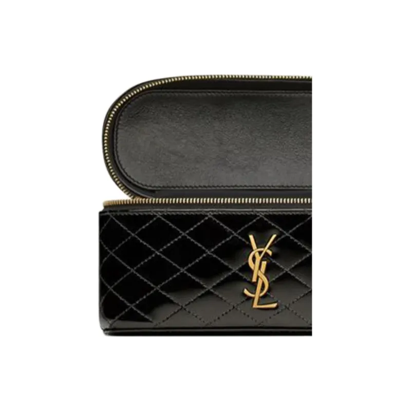 SAINT LAURENT Lambskin Makeup Bag, Shoulder Bag, Crossbody Bag, Handbag Women's Black-5