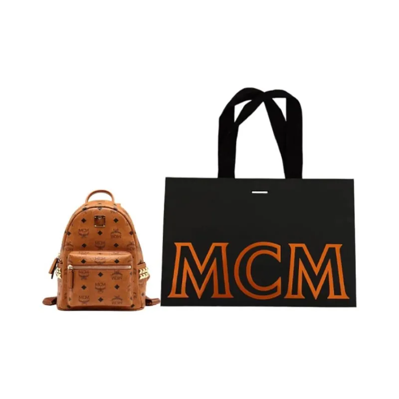 MCM Stark Visetos Canvas With Leather Backpack Mini Unisex Brown Cognac-6