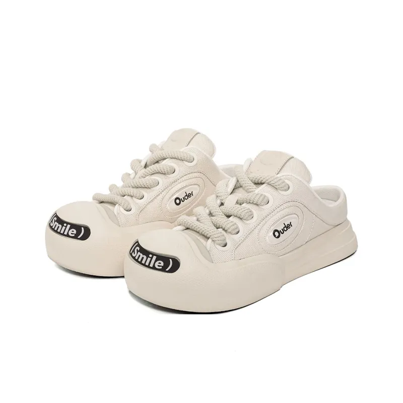 Ouder Smiler Laughs Series Classic, Trendy, Retro Anti Slip Wear Resistant Canvas Shoes Women's Ecru-2