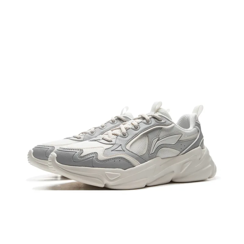 LiNing Clouds Cushioning, Slip Resistant, Abrasion Resistant Support Low Top Chunky Sneakers Men's White Gray-2