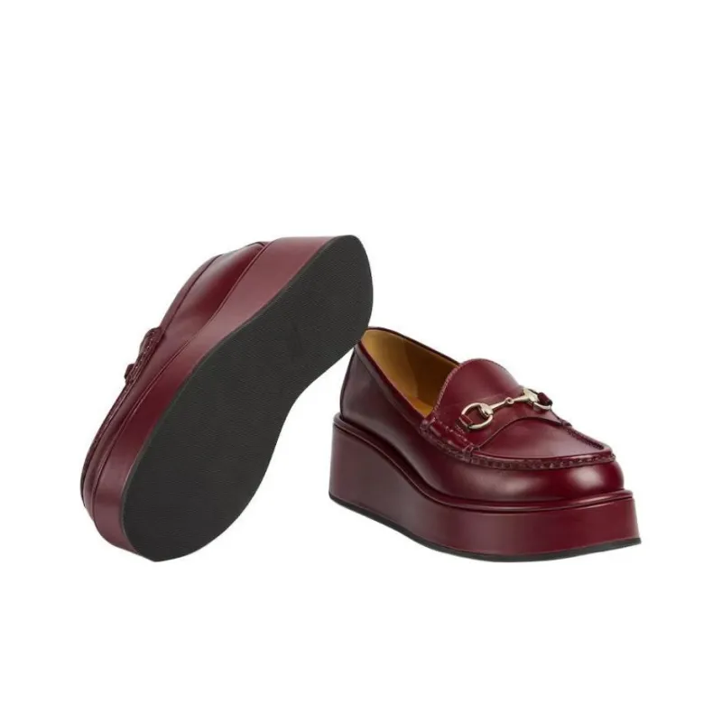 GUCCI Horsebit Loafers 5cm Women's Red-5