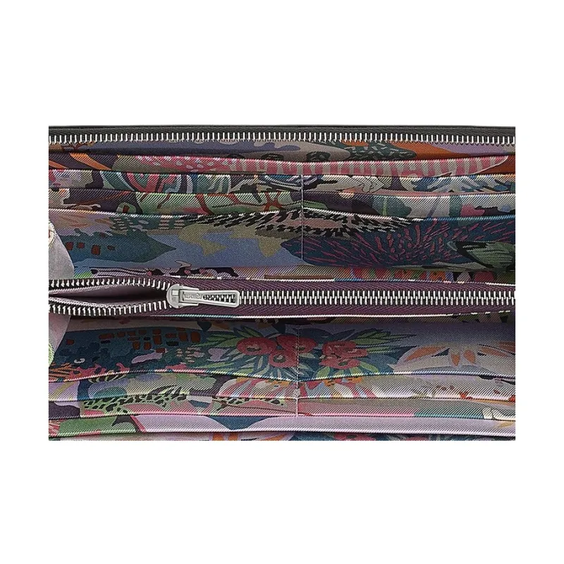 HERMES Silk'In Epsom & Barenia Calfskin Wallet Women's Black & Black Currant & Sisal Green-2