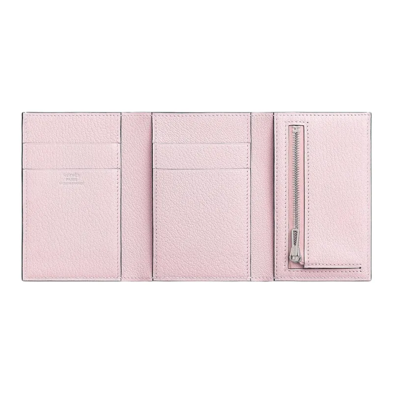 HERMES Bearn Mysore Goat Skin Wallet Women's M7Rose Darling Love Pink-4
