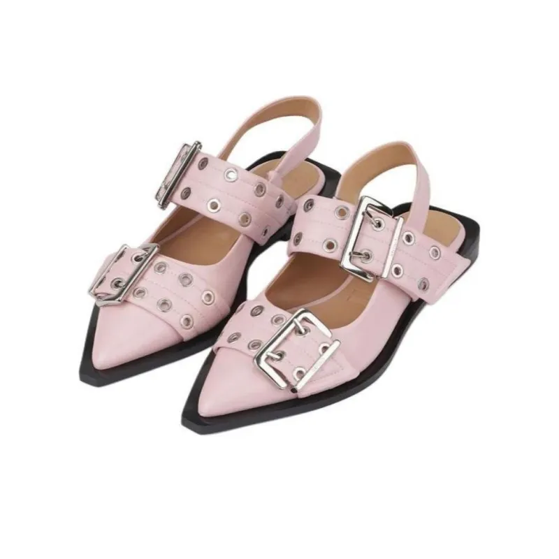 GANNI Eyelet Detailed Buckle Ballerinas Women's-3