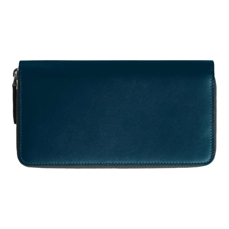 MONTBLANC Full Grain Cow Leather Wallet Men's Dark Pool Blue With Brown Accents-2