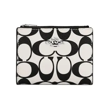 COACH Canvas With Leather Clutch Coin Purse Wallet Unisex Chalk & Black
