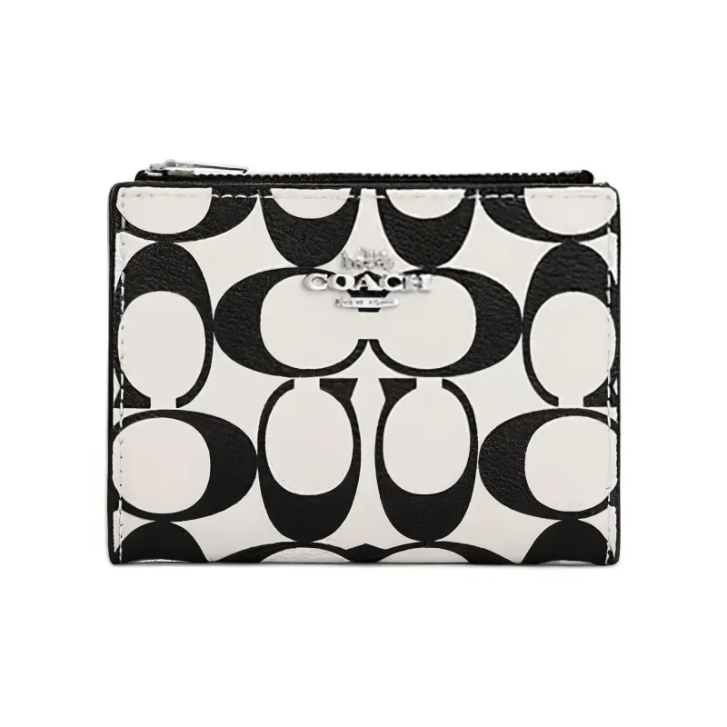 COACH Canvas With Leather Clutch Coin Purse Wallet Unisex Chalk & Black-0