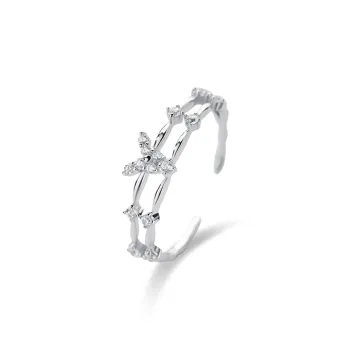 WANLIACC S925 Silver Double Layer Butterfly Ring Women's