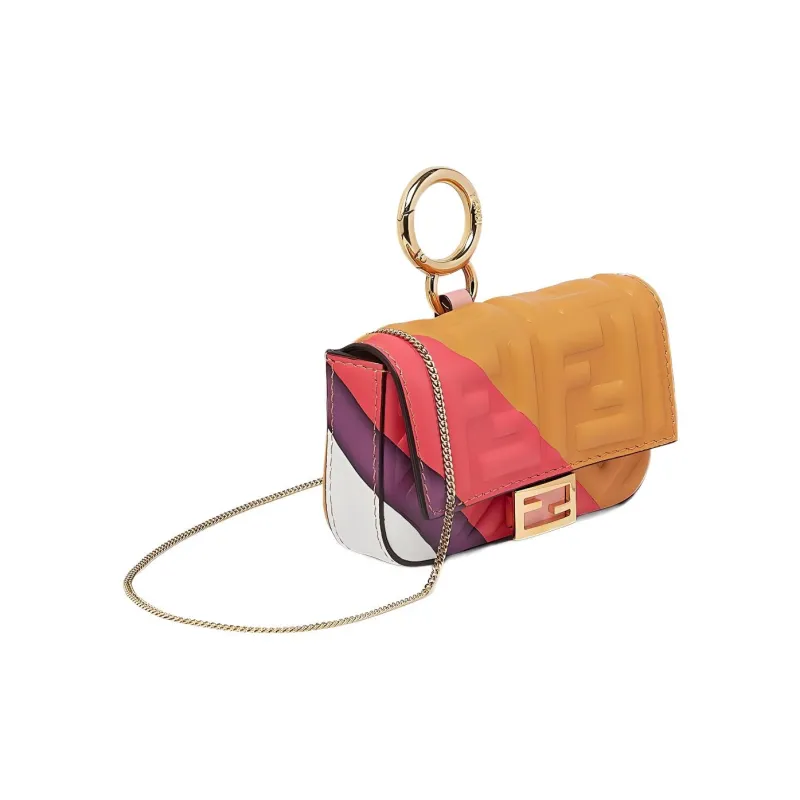 FENDI Sheepskin Baguette Bag Coin Purses Shoulder Bag Crossbody Bag Extra Mini Women's Brown/Fuchsia/Multicolor-1