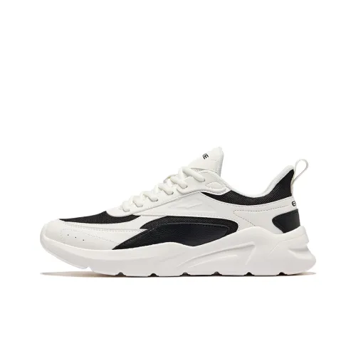 Erke Qiuyue Cushioning Wear Resistant Low Top Casual Shoes Men's Jet Black Microcrystal White