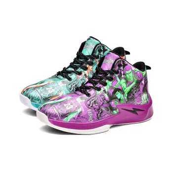 Black tailed Deer Cushioned Slip Resistant Abrasion Resistant High Top Basketball Shoes Unisex Mismatched Cyan Purple
